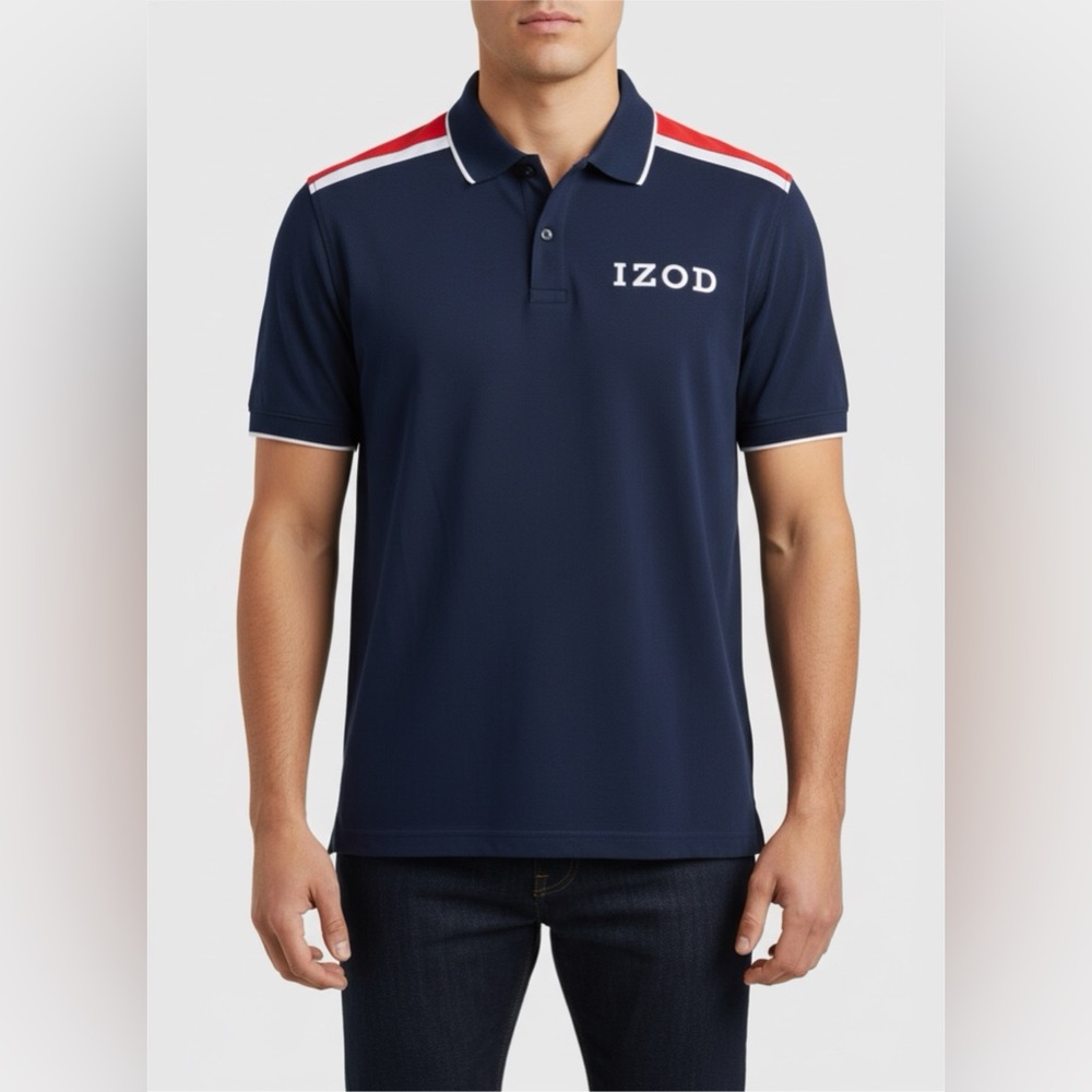 IZOD Men's Polo Shirt in Navy with Red Accents